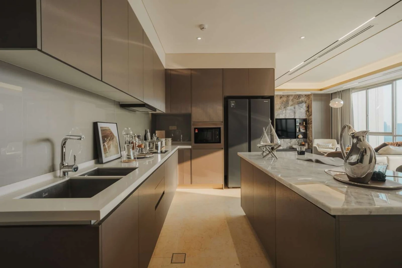 Type C show unit dry kitchen with built-in cabinetry at Cappella Embassy , show unit photograph