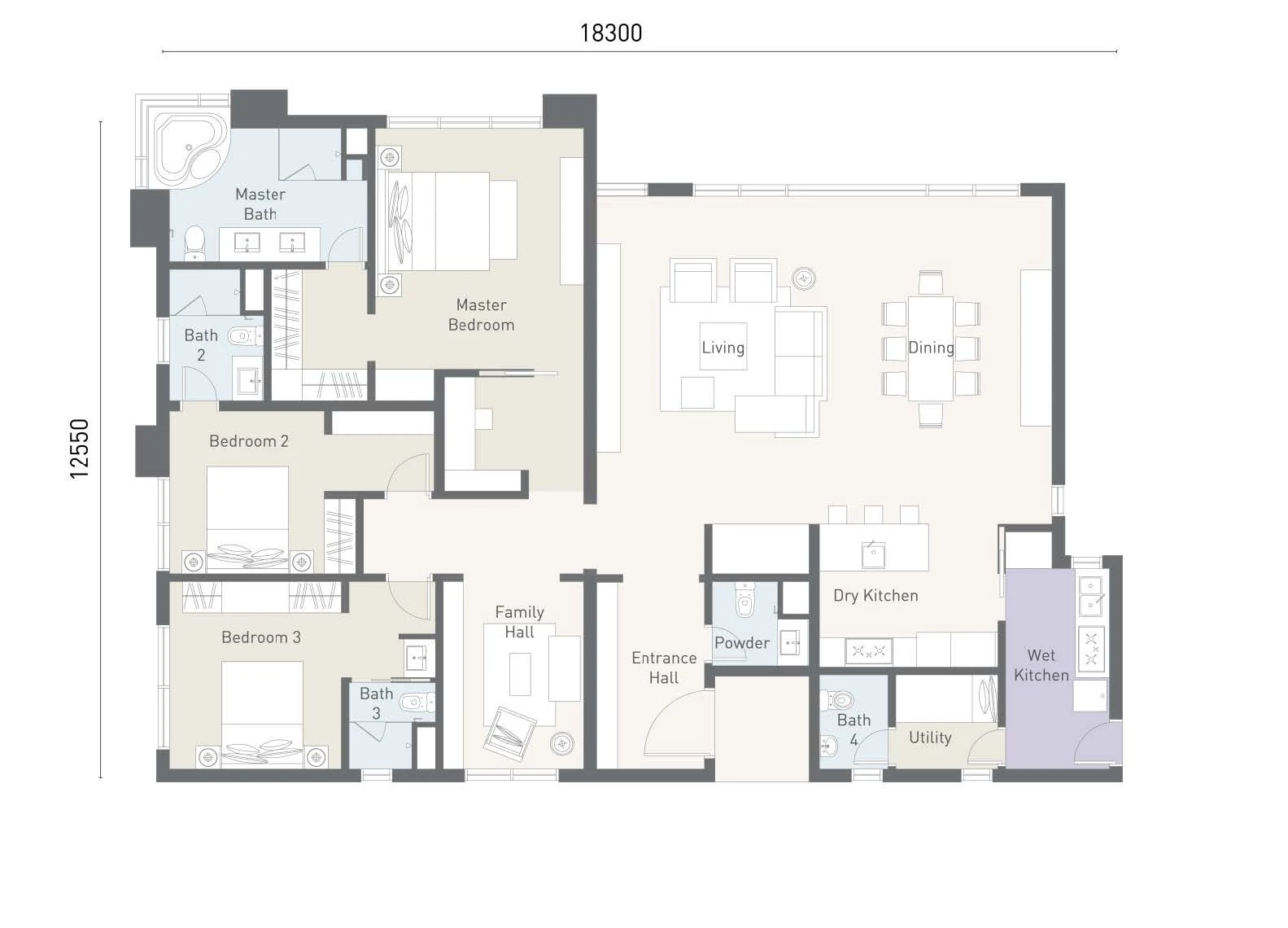 Type A1 floor plan at Cappella Embassy, 2,260 sq ft (210 m²), 3+1 bedrooms with utility room