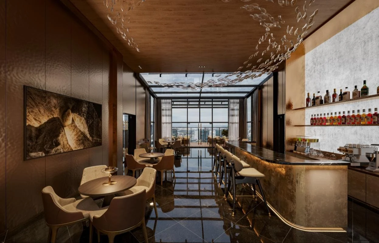 Sky Bar at Cappella Embassy with sculptural ceiling and bottle display, Block E Level 38A , artist's impression